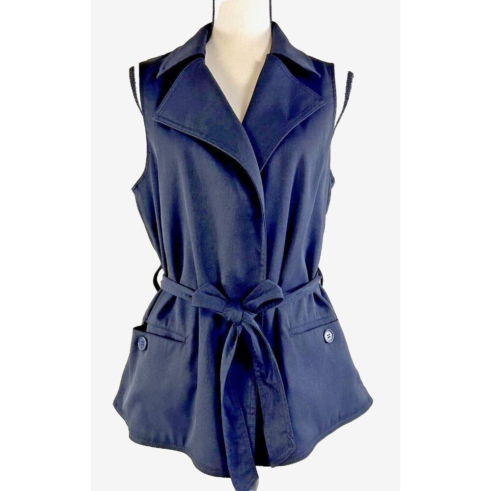 Studio Max Vest Jacket Belted Pockets Long Stretch Retails 118.00 Black M NWT